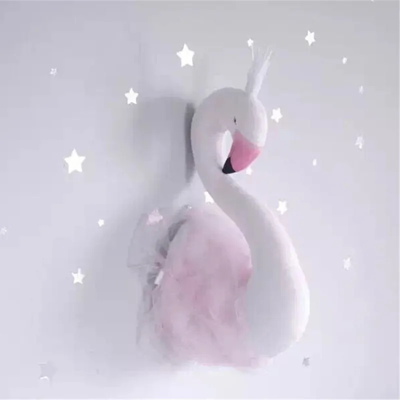 

Crown Swan Wall Art Hanging Girl Swan Doll Cute 3D Stuffed Toy Animal Head Wall Decor for Kids Room Birthday Wedding Gift