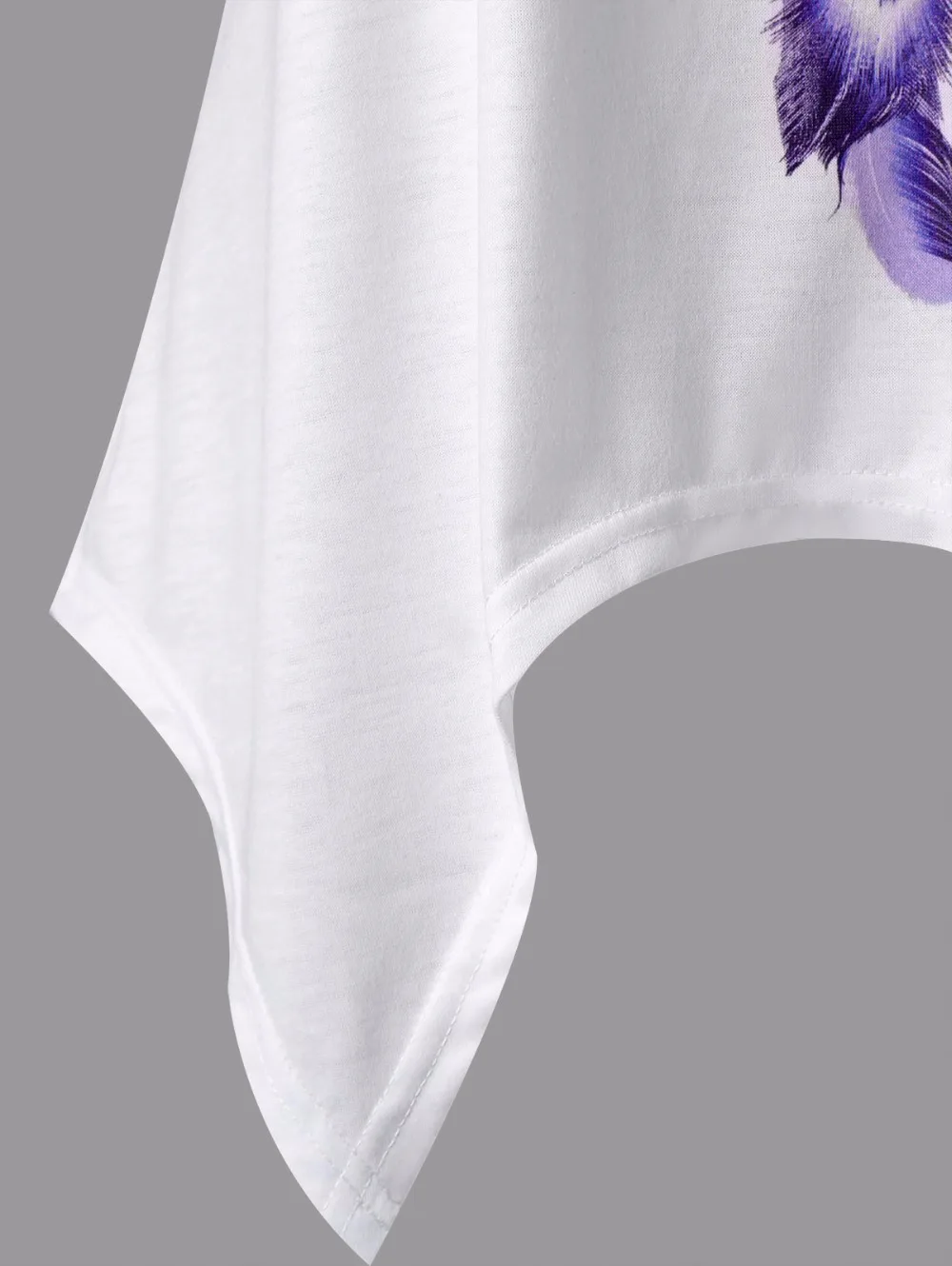 VESTLINDA Feather Print Lace Insert Handkerchief Tank Top Women Clothing Racerback Tank Top Summer 2018 Swing Tunic Tank Tops 15