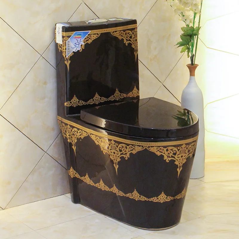 

Art Toilet Siphon Toilet Water Saving porcelain ceramic Toilet seat black with gold pattern