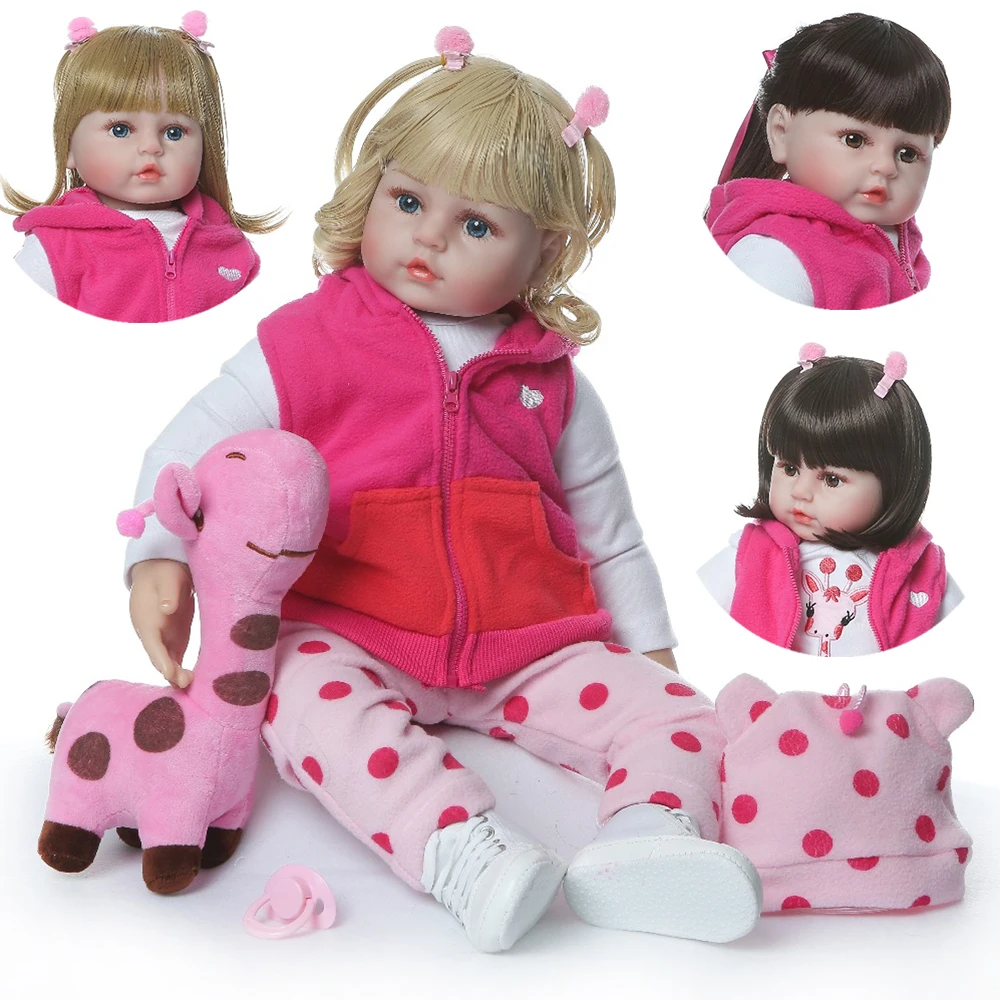 

Boneca Reborn Girl silicone dolls toys 48cm bebe doll reborn with giraffe plush different hair styles optional reborn babies