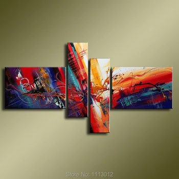 

Modern Abstract Knife Peacock Line Flower Oil Painting On Canvas 4 Panel Arts Set Home Wall Decoratiove Picture for Living Room
