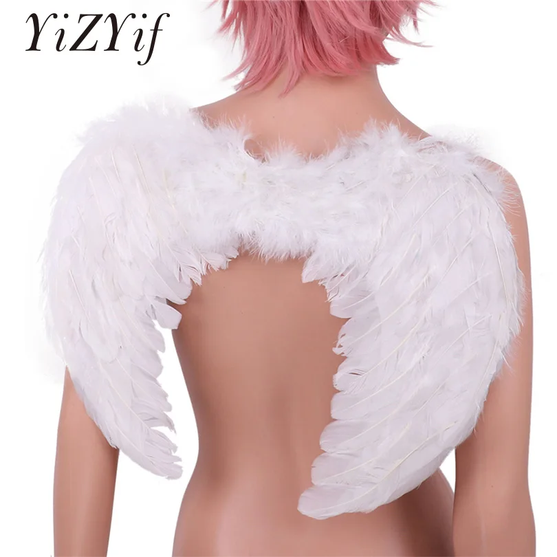 

YiZYiF White Feather Angel Wings Dance Party Cosplay Costumes Feather Wings Fancy Dress Masquerade Carnival Party Fairy Wings