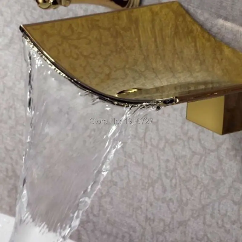 Золотой водопад носик кран для ванны настенное крепление 3 отверстия смеситель для ванны кран Torneiras Banho Cozinha водяной клапан кран для ванной комнаты