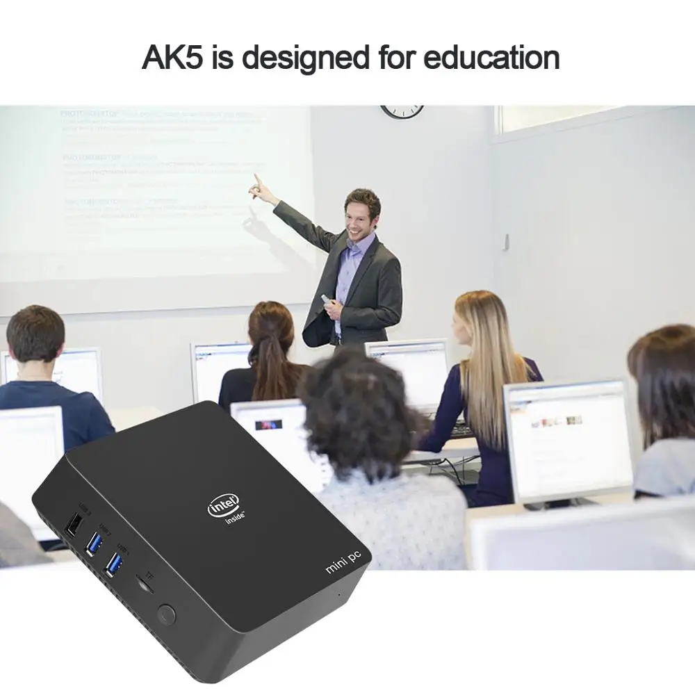 Мини ПК AK5 Intel Apoll Lake J3455 Win10 4 Гб ОЗУ 64 ПЗУ 2 * USB 3 0 Wi Fi ГБ/телефон BT HDMI двойной