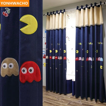 

Custom curtains European modern embroidered high-end blue cartoon cotton linen thick cloth blackout curtain tulle drapes B268