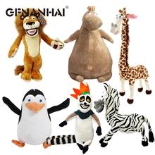 1pc 20-35cm 6 estilos madagascar brinquedo de pelúcia recheado macio animal bonecas girafa hipopótamo leão pinguim zebra lêmures figura presente para crianças