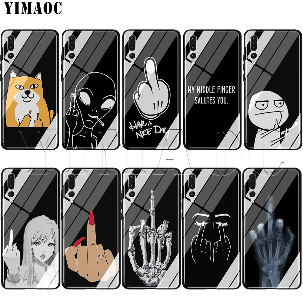 YIMAOC мультфильм средний палец стеклянный чехол для Huawei Honor Mate 7A 8X 9 P10 P20 P30 Y6 Y9 P smart lite