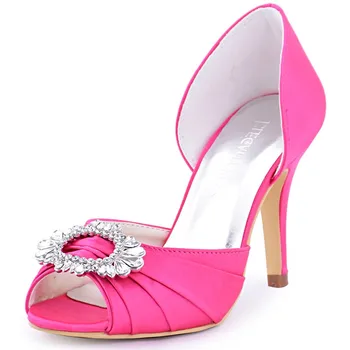 

Women High Heels Shoes Hot Pink Bridal Wedding Shoes Buckle Satin Ladies Bridesmaids Woman Shoes A2136