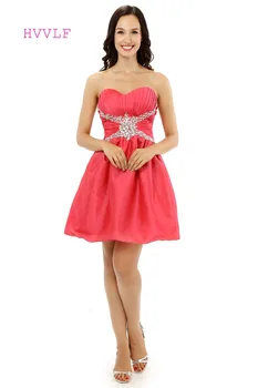 

HVVLF Fuchsia 2019 Homecoming Dresses A-line Sweetheart Short Mini Satin Beaded Crystals Cocktail Dresses