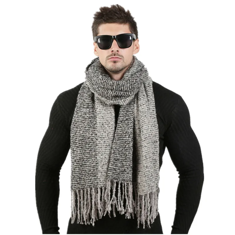 Gray Новинка, 70 см* 200 см, мужские Модные Дизайнерские шарфы, мужские зимние шерстяные вязаные кашемировые шарфы, для пары, высокое качество, толстый теплый длинный шарф - Цвет: Gray