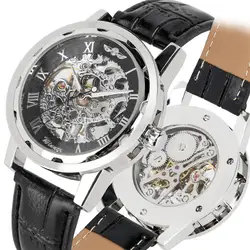 Механические ручной взвод для мужчин наручные часы лучший бренд моды s часы кожа скелет люминесцентные спортивные часы мужской Прямая