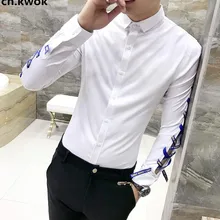 CH. KWOK кружевная лента рубашка Camisa Social Masculina Мужская Рубашка стили с длинным рукавом черно-белая прозрачная рубашка Клубные летние рубашки