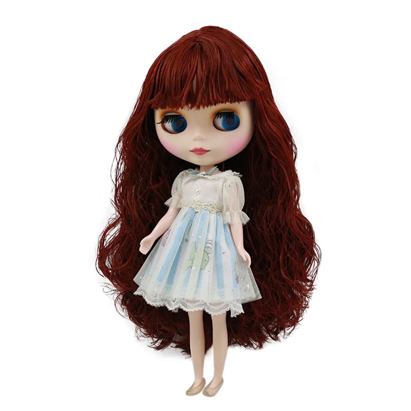 

Factory Blyth Doll Nude Doll Red Wine Curly Hair With Bangs Matte Face4 Red Mouth Colors For Eyes Suitable For DIY