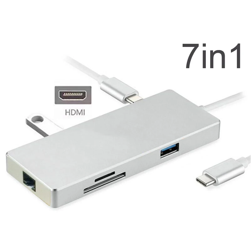 7in1 USB C концентратор с мощность PD зарядки 4 к HDMI видео SD TF Card Reader Gigabit Ethernet адаптер 3,0 концентратор Combo для Macbook pro