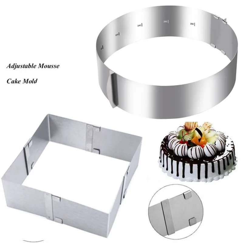 

Adjustable Mousse Ring 3D Round or Square Cake Molds Stainless Steel Baking Moulds Cake Decorating Tools