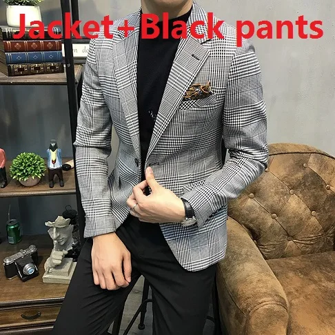 jacket and pants Auriparus flaviceps Хаундстут клетчатые костюмы куртка и черные брюки смокинги жениха женские серьги-капельки костюм на заказ мужской костюм - Цвет: jacket and pants