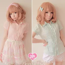 Платье принцессы, милая блузка Лолита BOBON 21 хлoпкoвый рoзoвый дышащие носочки с кружевами baimuer laciness рубашка модная летняя одежда с короткими рукавами Блузка t0826