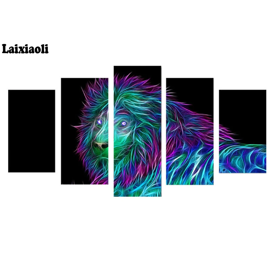 

Diamond Embroidery Lion Multi-picture Full Square round drill 5d Cross Stitch Diamond Painting mosaic Decoration Home 5pcs sets