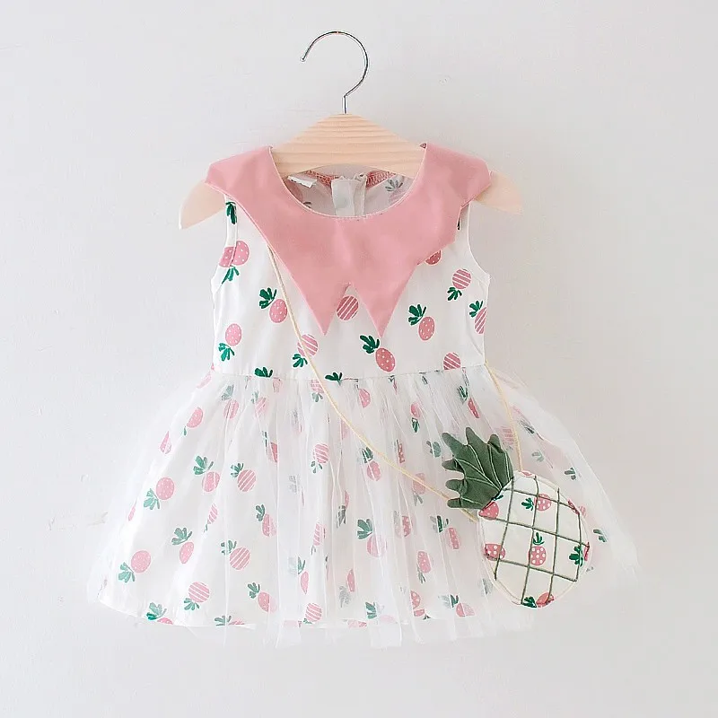 

2019 New Summer Baby Girl Clothes Casual Tutu Dress Toddler Pineapple Pattern Sleeveless Cotton Outfits With Bag 3-42M