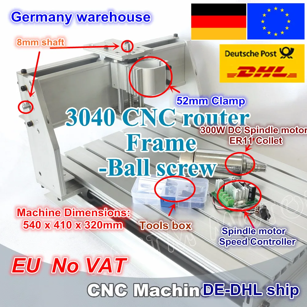 DE ship/free VAT New 3040 CNC router milling machine mechanical kit ball screw with 300W DC spindle motor