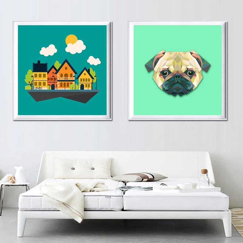 Modern Design Geometric Pug Dog Head Decor Canvas Painting Art Print