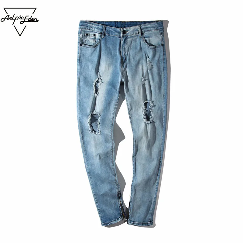 Aelfric Eden Kanye West Washed Do Old Style Men Jeans Knee Cat To Be