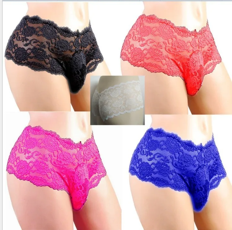 

M-3XL Male Underwear Boxers Lace Comfortable Pants Solid Color Underpants Enhance Pouch Sexy Mens Boxer Ropa Interior Hombre