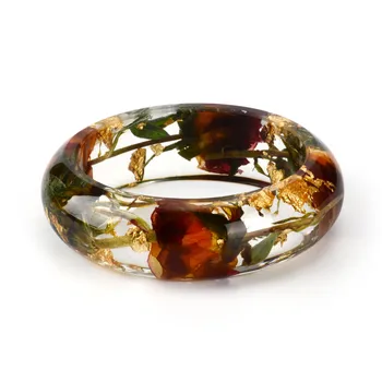 

2019 Hot Sale Fashion Creative Design Transparent Resin Bracelet Bangle Real Dried Flower Rose Leaf For Women Best Gift Jewelry