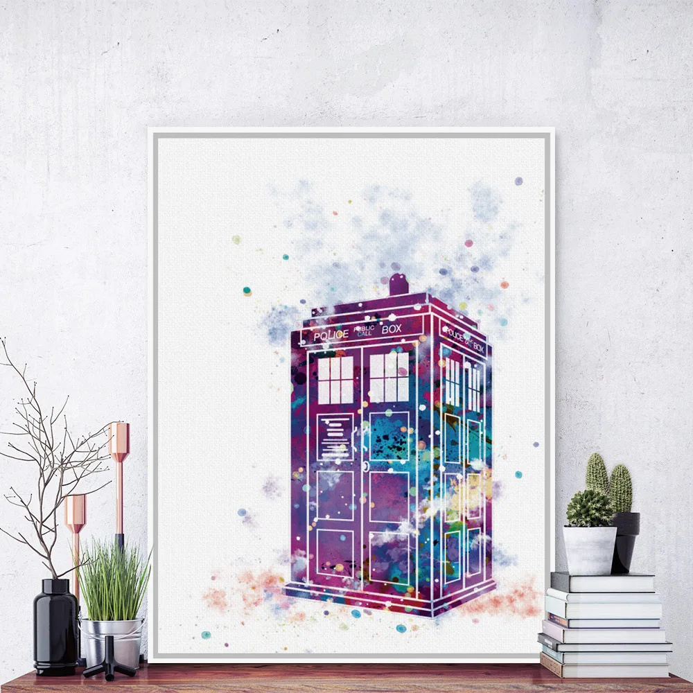 

Original Watercolor Doctor Who A4 Poster Print London Telephone Booth Picture Canvas Painting No Framed Gift Home Decor Wall Art
