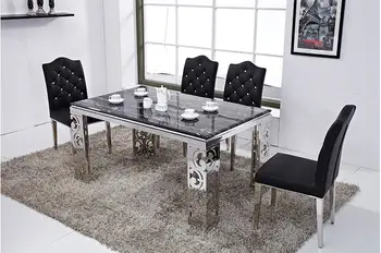 Stainless steel minimalist modern marble dining table and 6 chairs 4