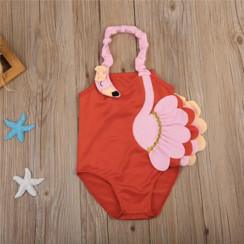 

3D Flamingos Toddler Kids Swimsuit cute baby girl swimwear one piece swimsuit for girls kid/children swimming Suit