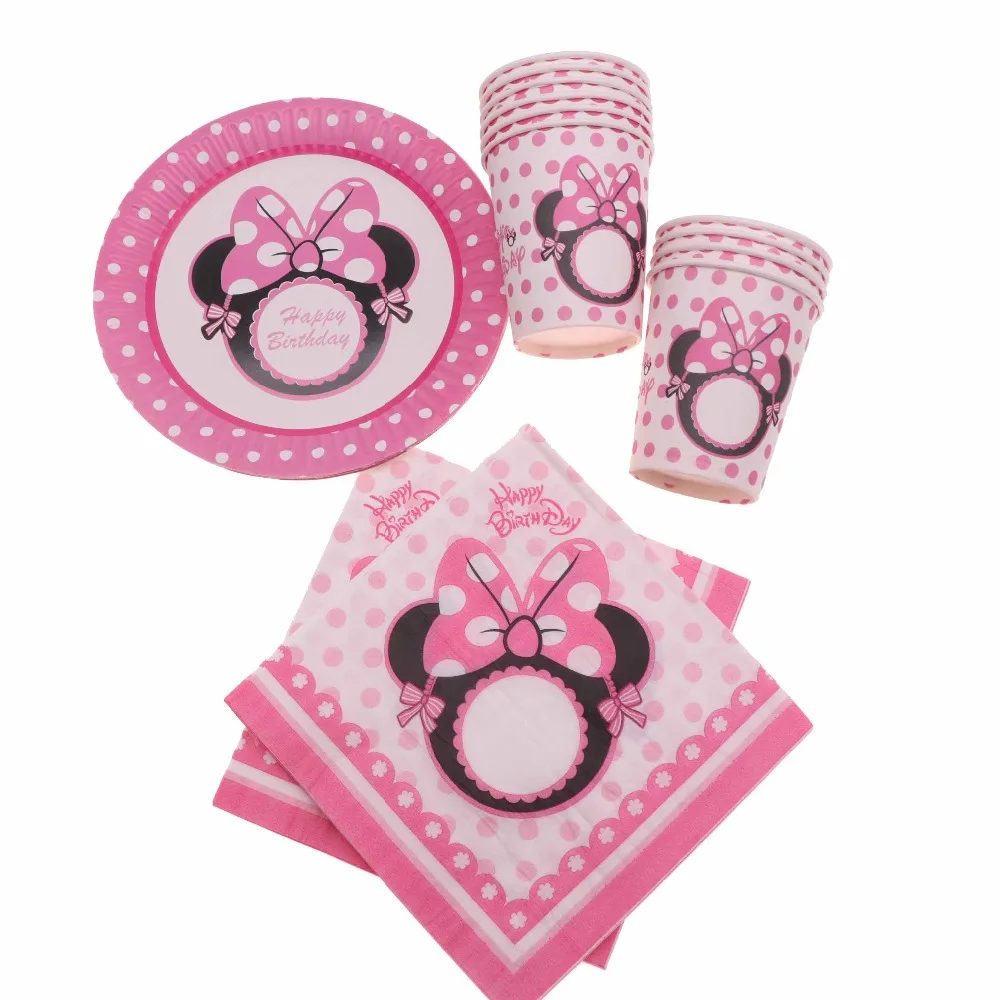 

Minnie Pink Cartoon Party Wedding Plate Cup Napkin Baby Shower Birthday Decoration Children's Party Supplies