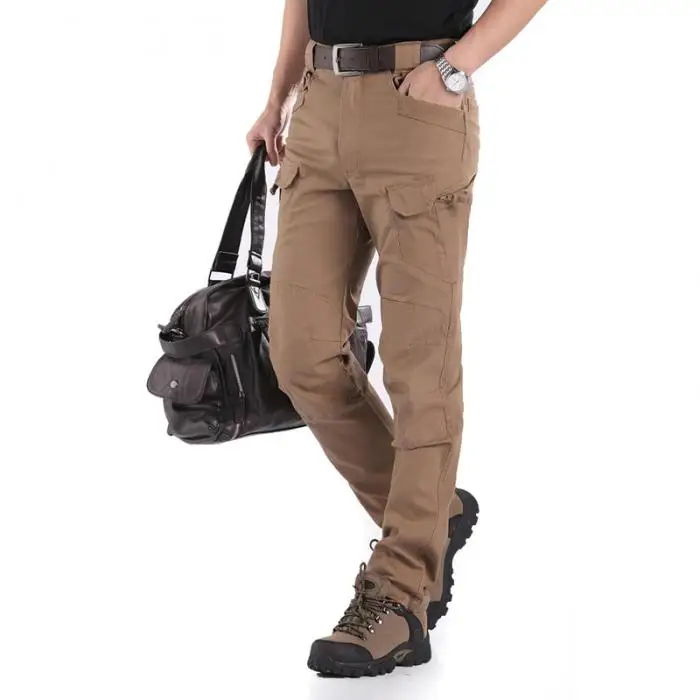 Calças Masculinas Sólida Tático Impermeável Multi-bolsos Compridas 19ing Cor 24 Calças masculinas cor sólida tático impermeável multi-bolsos calças compridas 19ing