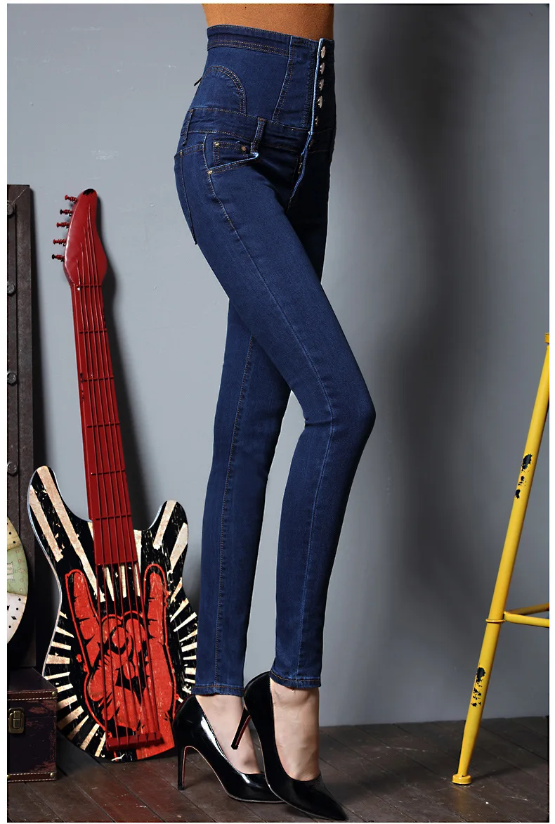67 Для женщин Waismeup черный Высокая Талия Высокая эластичные большого размера стрейч Потертая джинсовая ткань Тощий Карандаш пояс-корсет Штаны модель джинсы