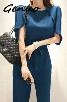 

Genuo New 2019 Summer Long Jumpsuit Women Lace Up Romper Office Lady Female Elegant Jumpsuit Short Sleeve Jumpsuit