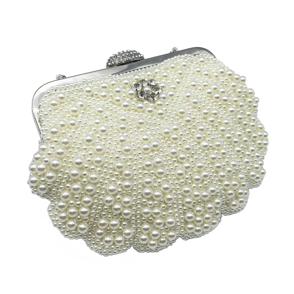 

Luxury Pearl Women Bag Clutch 2018 Fashion Two Sided Beaded Ladies Evening Bags Elegant Rhinestone Bridal Wedding Party Bag