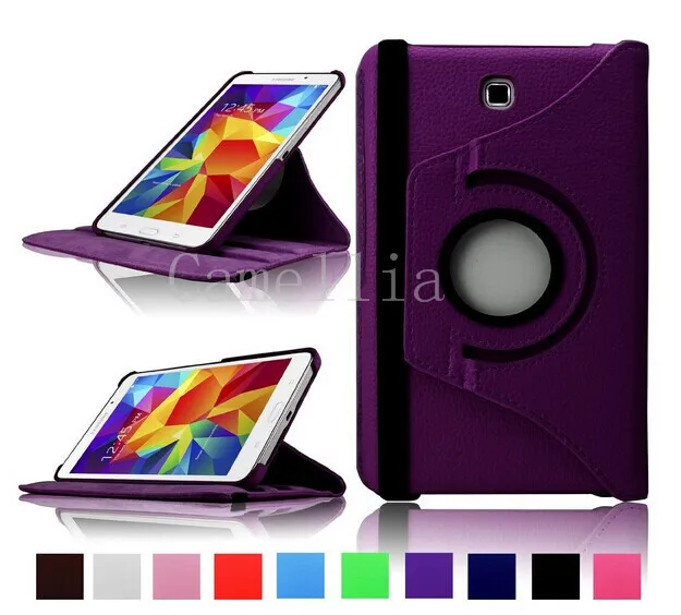 CucKooDo 200 шт./лот 360 Вращающийся градусов вращающийся стенд PU кожаный Смарт чехол для Samsung Galaxy Tab 4 7 дюймов SM-T230NU - Цвет: Purple