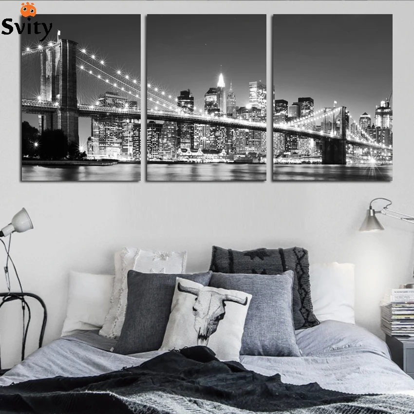 

3 Piece Free Shipping Modern wall Painting New York Brooklyn bridge Home Decorative Art Picture Paint on Canvas Prints F161
