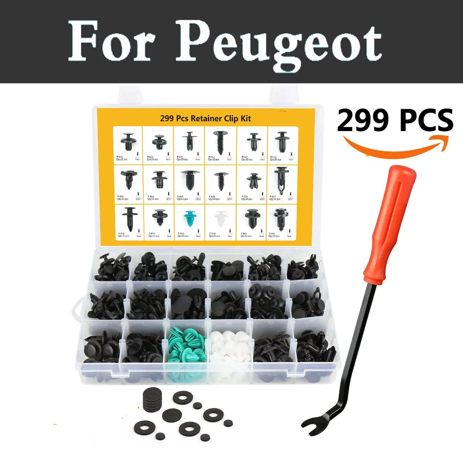299x Universal Automotive Plastic Push Pin Rivet Trim Clip Assortment Kit For Peugeot 308 Gti