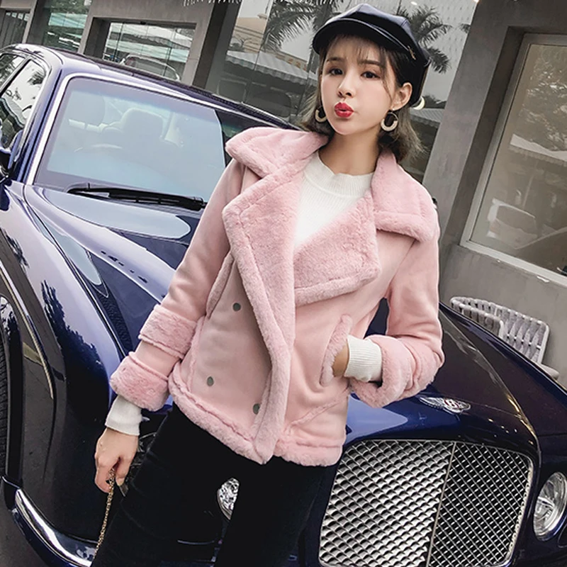 

Korean Fashion 2019 Women Short Faux Fur Coats Velvet Woman Clothing Brand Designer Winter Women Overcoats Double Breasted A306
