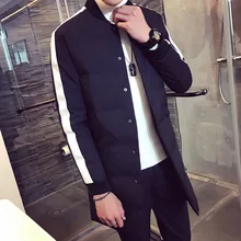 Корейский стиль тонкие мужские зимние теплые парки Сращенные длинное пальто полосатая теплая Толстая куртка