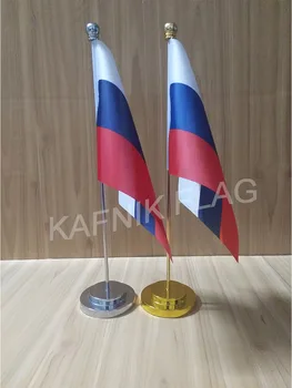 

KAFNIK,Russia President Office table desk flag with gold or silver metal flagpole base 14*21cm country flag free shipping