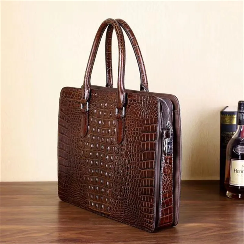 Кожаный портфель Kaisiludi с крокодиловым принтом, мужская и женская сумка, деловая двойная сумка для компьютера, сумка на одно плечо
