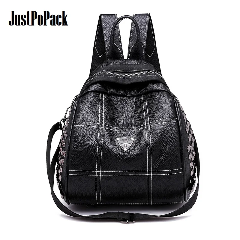 

PU soft leather Shiny rivet Small Backpack for Teenage girls Women's Travel Knapsack Thread Waterproof Black Crossbody Bag Sport