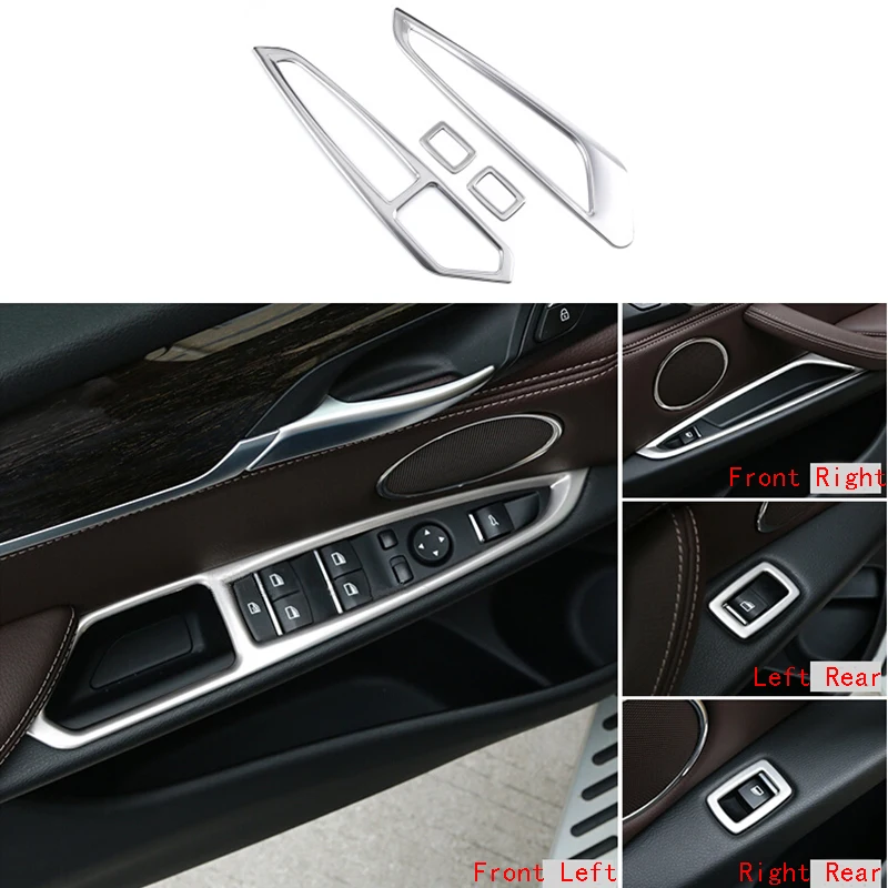 4PCS Steel Inner Door Window Switch Panel Cover Trim Silver For BMW X5