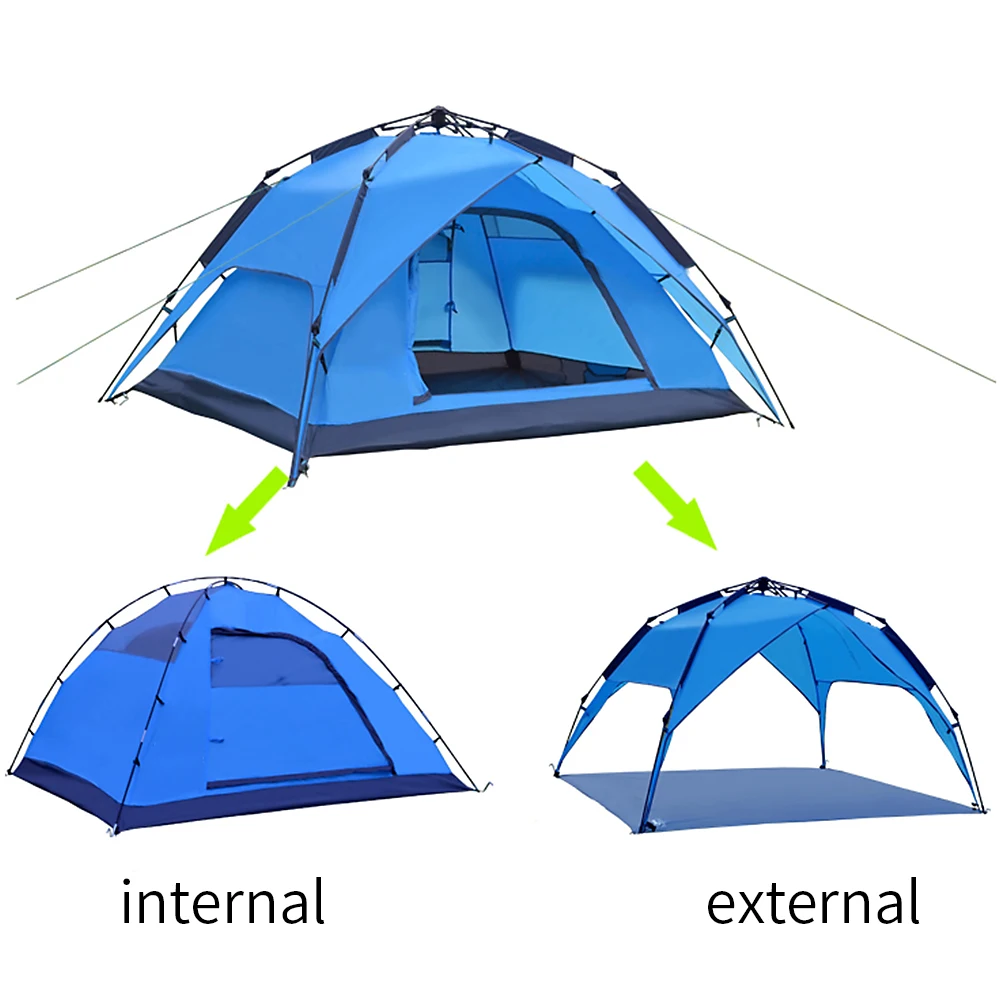 Автоматическая наружная семейная походная палатка для 3-4 человек, двухслойная Водонепроницаемая наружная Солнцезащитная палатка, переносная сумка для путешествий