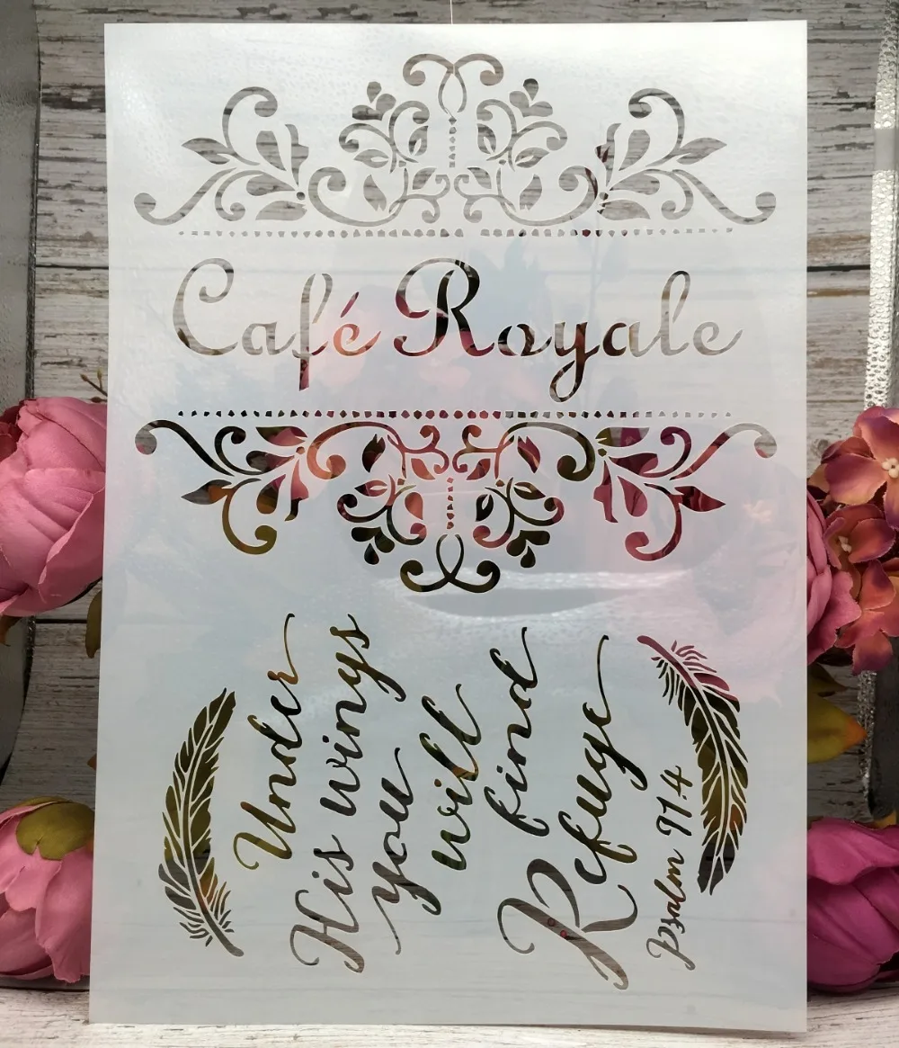 

A4 French Words Cafe DIY Layering Stencils Wall Painting Scrapbook Coloring Embossing Album Decorative Paper Card Template