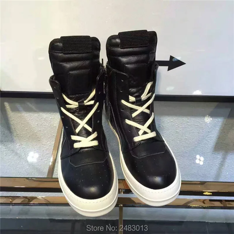 

SexeMara New Fashion!Luxury designer Men Cowhide Genuine Leather Boots Couple Trainers Spring Lace-up Zip Black Shoes