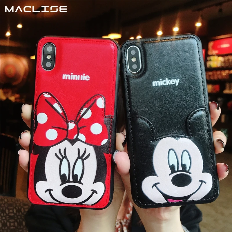 

Luxury Card wallet new Cute Cartoon Mickey Mouse Minnie Case For iPhone X Xs Max XR 8 7 6 6s Plus Cover Couple package Coque