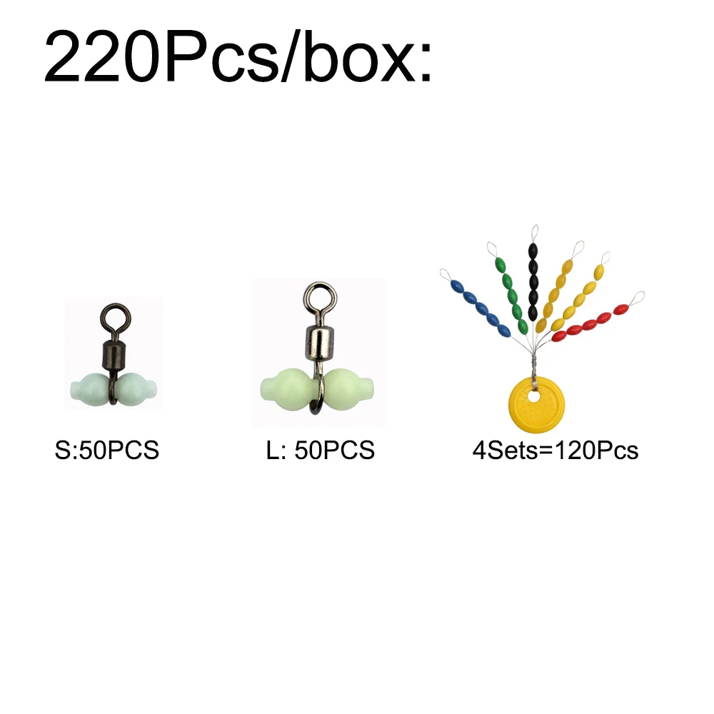 220 шт./кор. световой 3-х полосная Вращающийся шарнир для рыболовный крючок строка с поплавком пробки Рыболовные принадлежности Инструменты